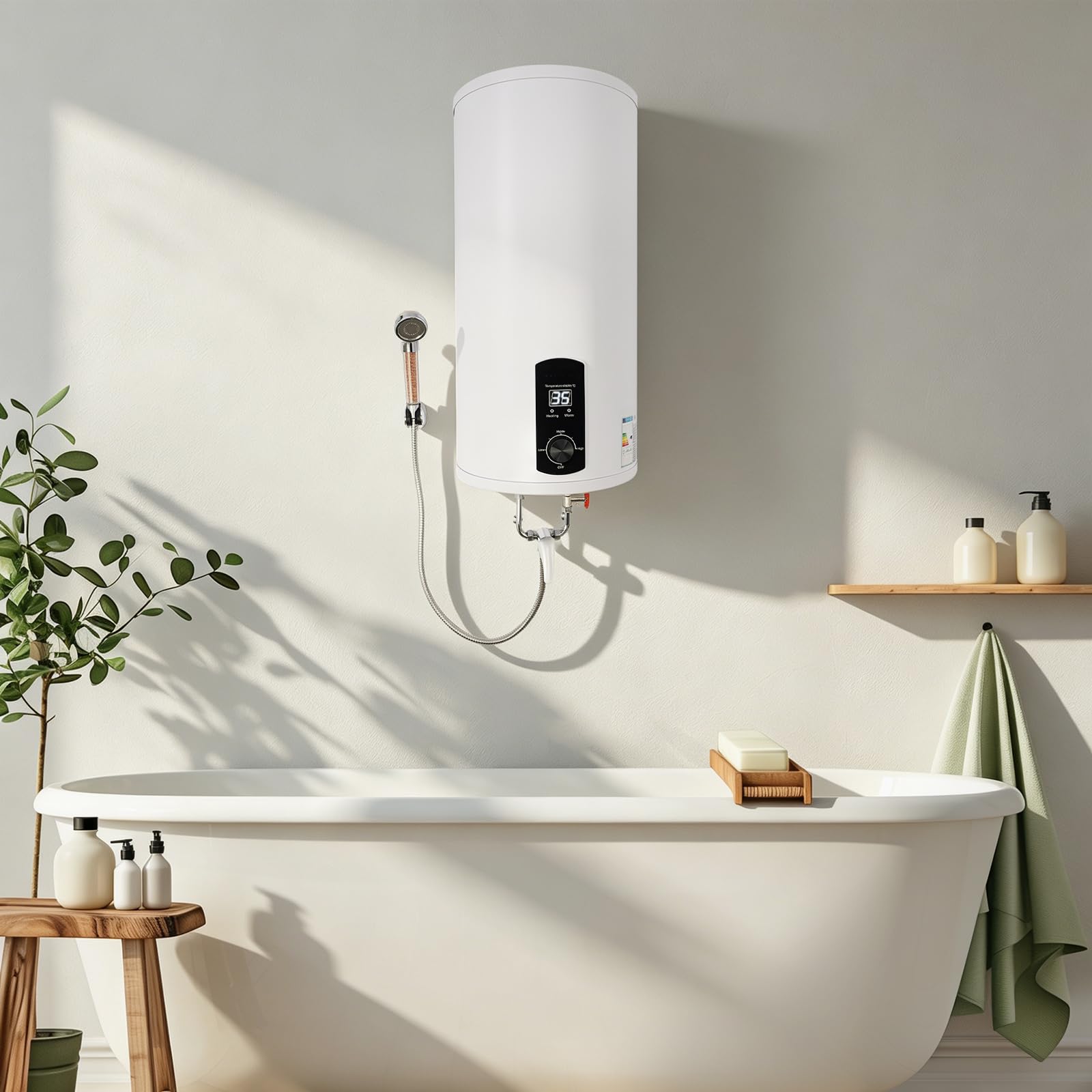 Scaldabagno elettrico, 80 l, 2000 W, serbatoio in acciaio inox, indicatore LED | Design montato a parete: capacità di 80 litri, protezione dell'acqua IPX4, spina UE