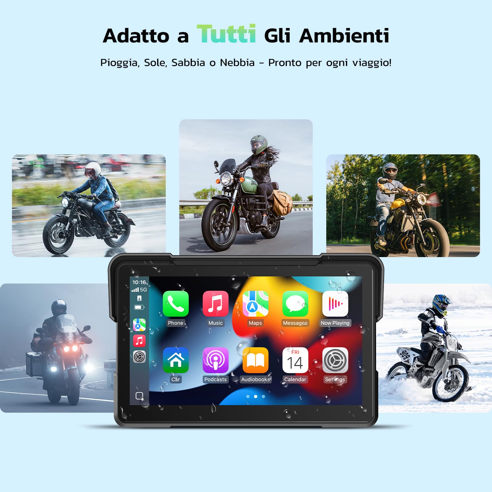 LAMTTO 7" Motorrad CarPlay & Android Auto Bildschirm, IP67 Ganzkörper Wasserdicht GPS Navigation für Motorrad, Bluetooth Siri/G00gle Assistente