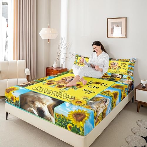 Miniatura 2 de Lindo juego de sábanas bajeras de tamaño individual, bonito juego de ropa de cama con estampado de girasol para niños y niñas, decoración de