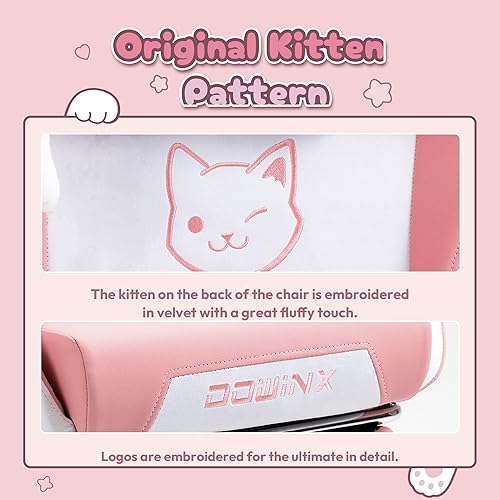 Miniatura 4 de Dowinx Silla Gaming Bonita con Orejas de Gato y Soporte Lumbar con Forma de Pata, Silla Ergonómica de Computadora para Niña con Reposapiés y