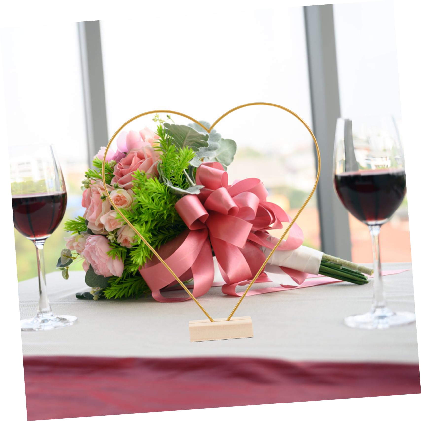 UKCOCO 10 Sätze Teiliges DIY Metallblumenkranz mit Holzständer Langlebige Eisenringe Herzform Stabile Tischdeko für Hochzeit Basteln und Kreative Wohnraumgestaltung