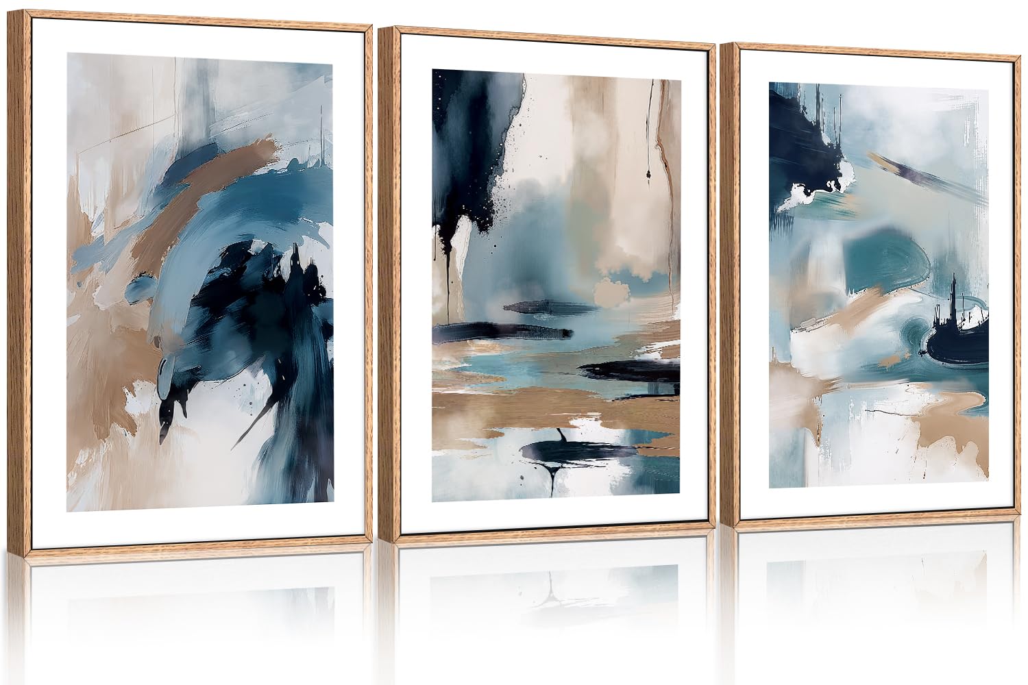 Amazon.com: KAIRNE Blue Abstract Neutral Framed Canvas Wall Art ...