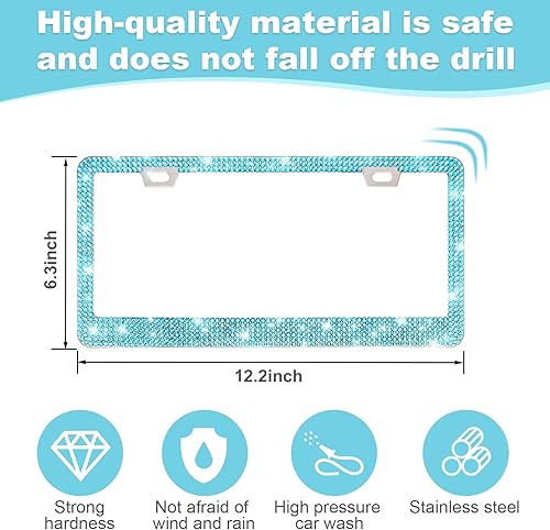 Vista 22 de Paquete de 2 marcos de matrícula brillantes para mujer, accesorios de automóvil con diamantes de imitación brillantes con tapas de cristal con Blanco