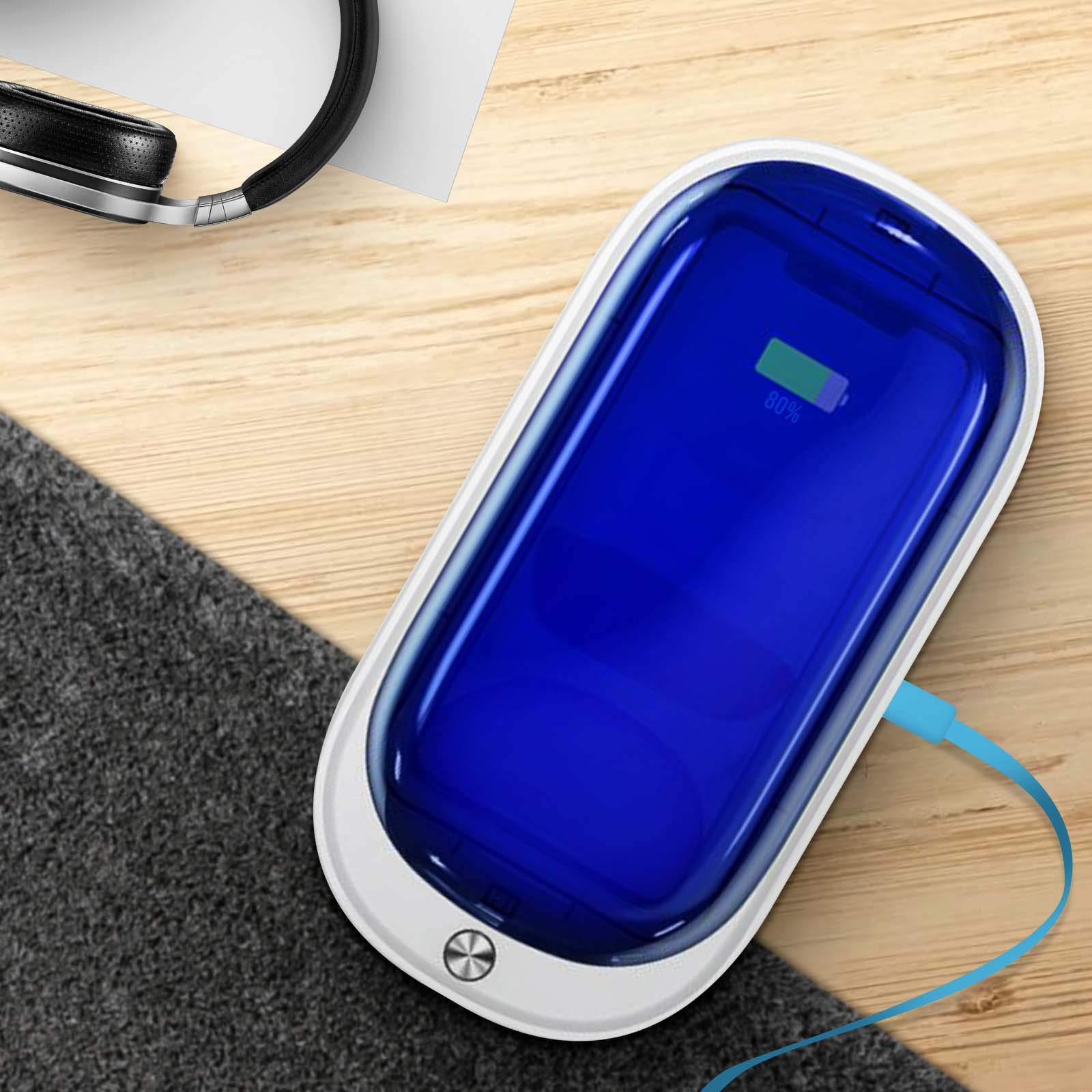 USAMS Stérilisateur UV Smartphone Désinfectant UV 2 en 1 avec Chargeur sans-Fil Intégré Élimine 99,9% des Bactéries en 5 Minutes - Blanc