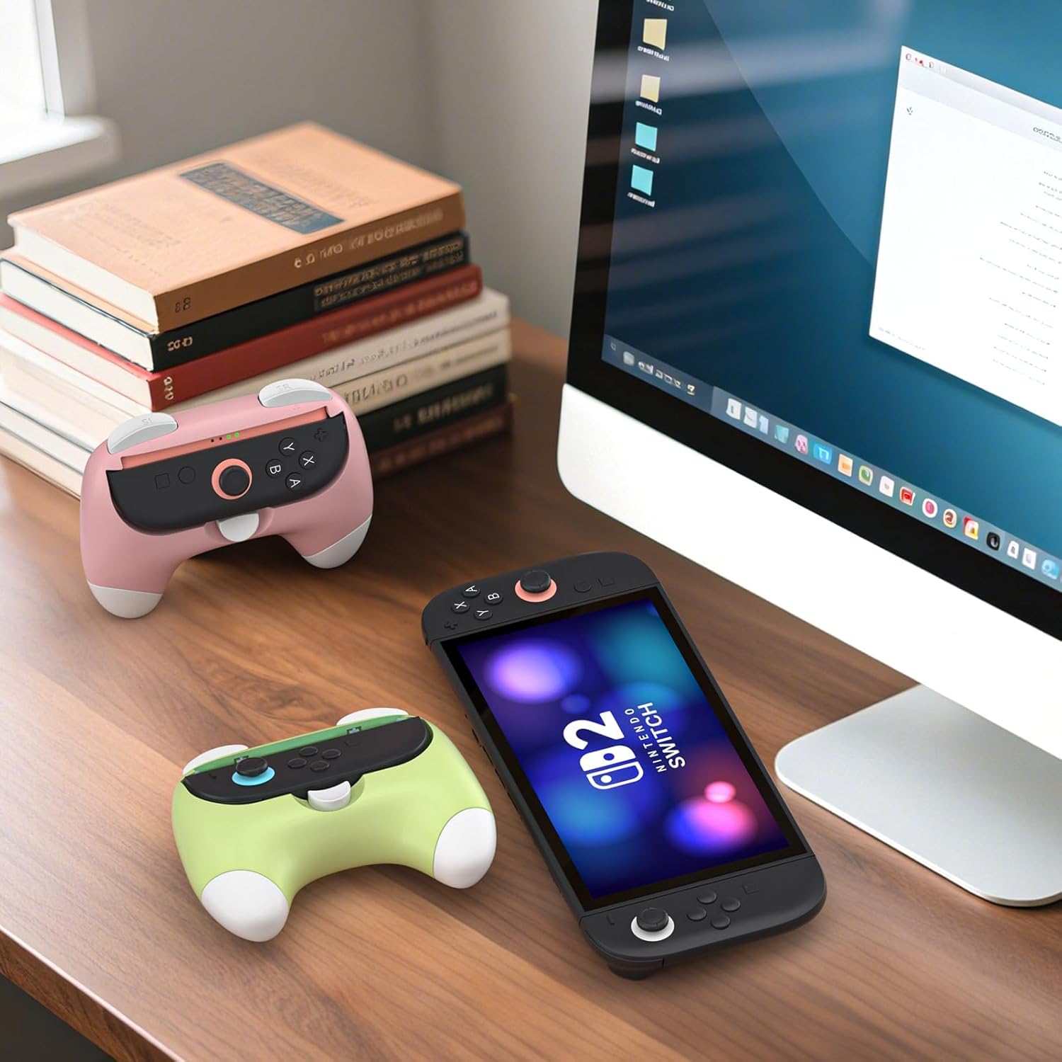 HEATFUN Switch 2 Joy-Con Grips – Ergonomic Comfort Handles for Nintendo Switch 2 Controllers, Anti-Slip Lightweight Pink & Green Design, Perfect Gaming Accessory Gift for Couples or Friends - Image 9