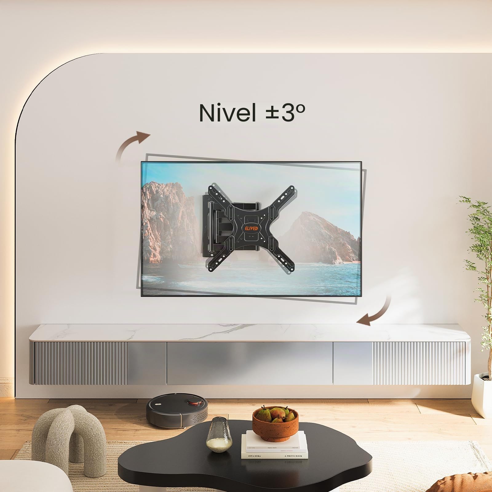 ELIVED Soporte de pared para televisores de 26 a 65 pulgadas (950 mm) | Soporte para TV de esquina extensible, máx. VESA 400 x 400 mm, soporta hasta 35 kg, EV3018