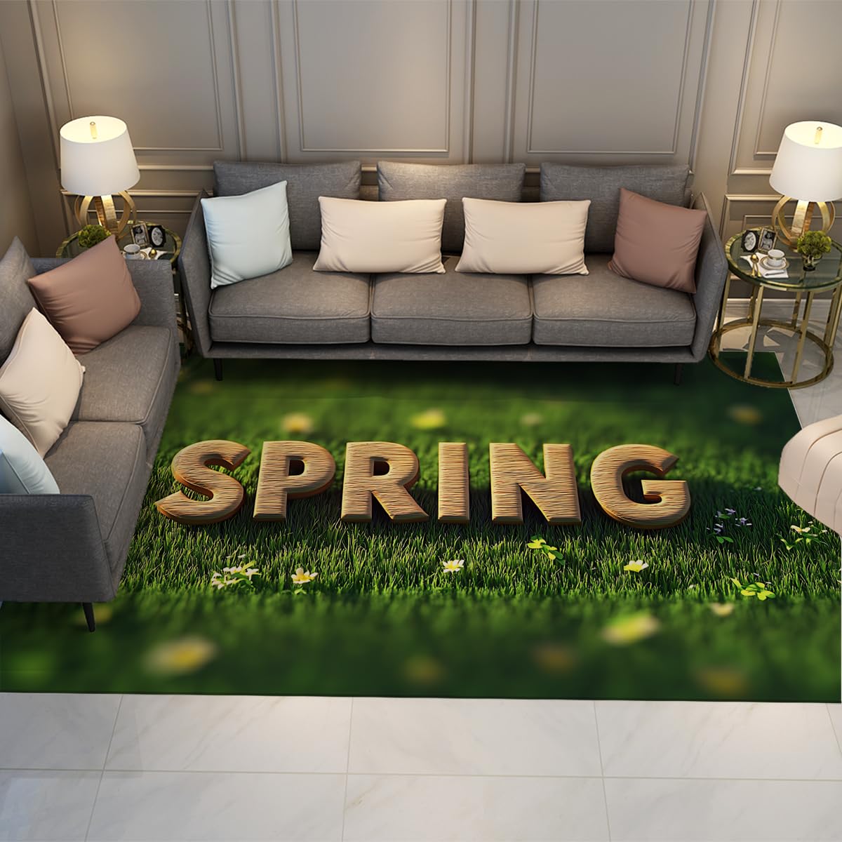 Tapis lavable 80x120cm imprimé printemps pour cuisine et entrée