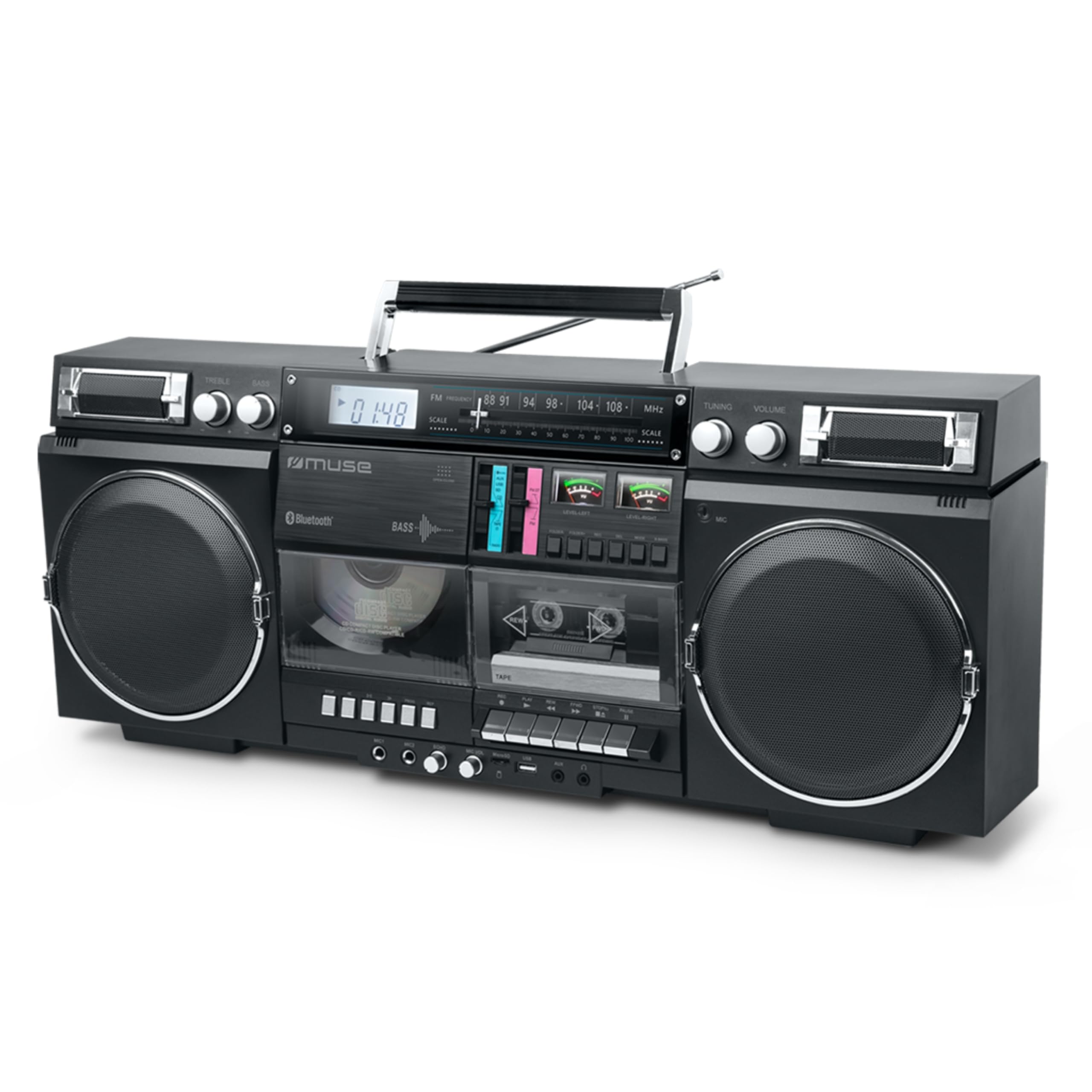 MUSE Boombox Bluetooth Retro z radiem, CD, magnetofonem, mocą