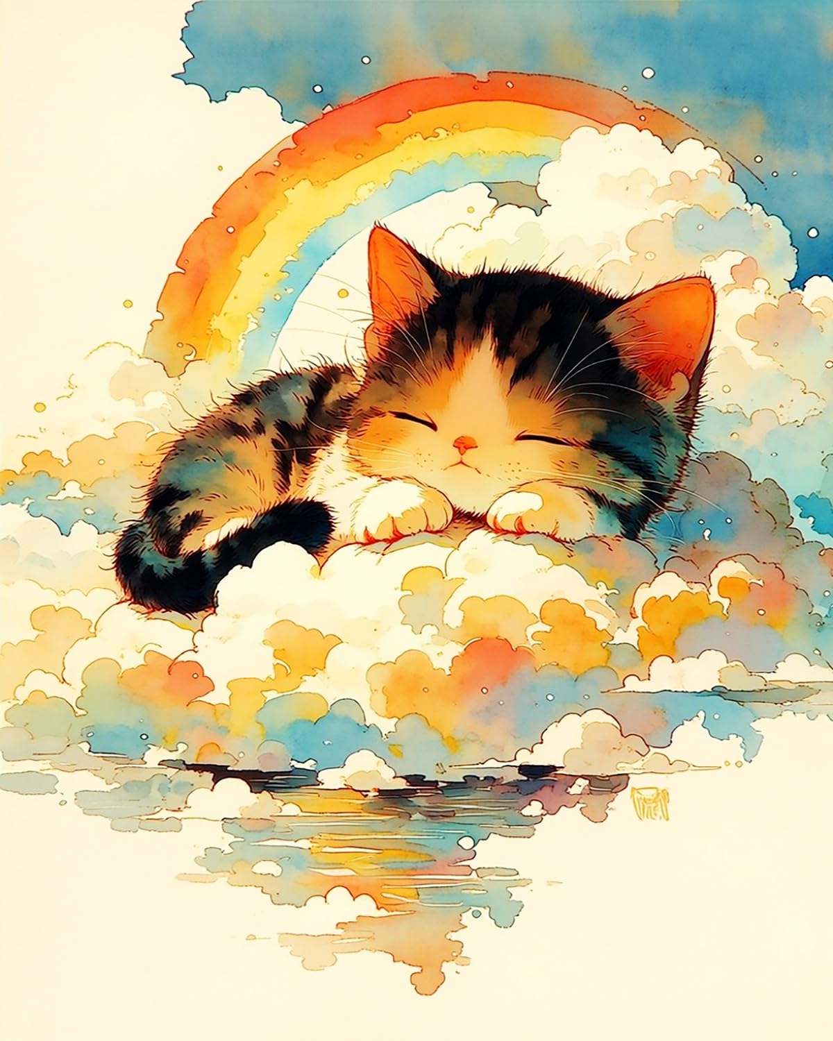 Liubaishi Multicolour Paint By Numbers For Adults, Diy Acrylic Painting Kit, Rainbow Cloud Sleeping Cat, 40X50 Cm Canvas With Brushes