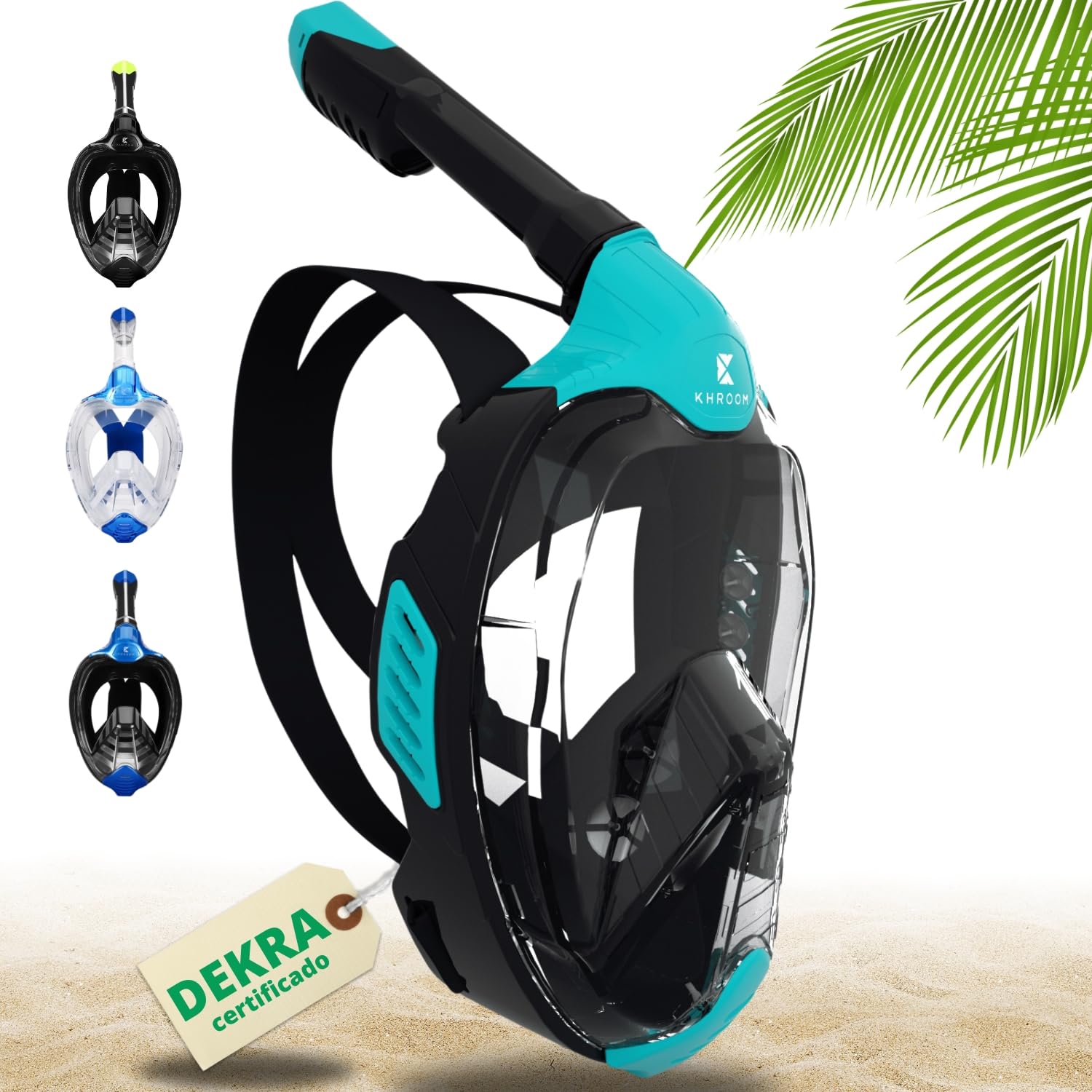 Khroom Máscara de esnórquel para adultos y niños de DEKRA con certificado de seguridad de CO2, máscara completa Seaview X, máscara de buceo, equipo de snorkel, alternativa (L/XL, turquesa)
