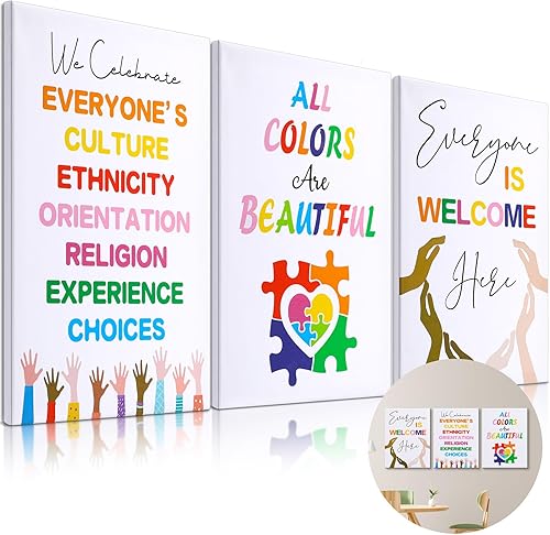 Miniatura 6 de Geyoga 3 piezas de arte inspirador de diversidad, inclusividad, unidad de acuarela, impresiones en lienzo de 12 x 16 pulgadas, decoración de pared