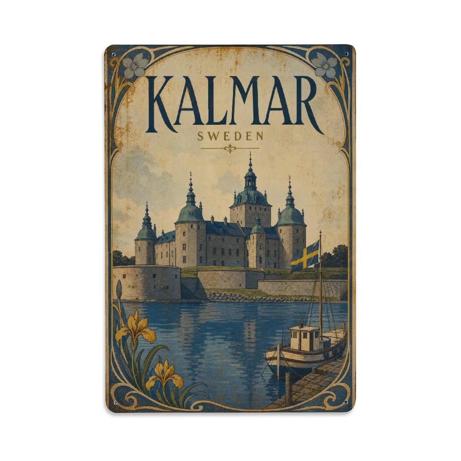 Vintage Travel Sweden Kalmar Metal Tin Sign