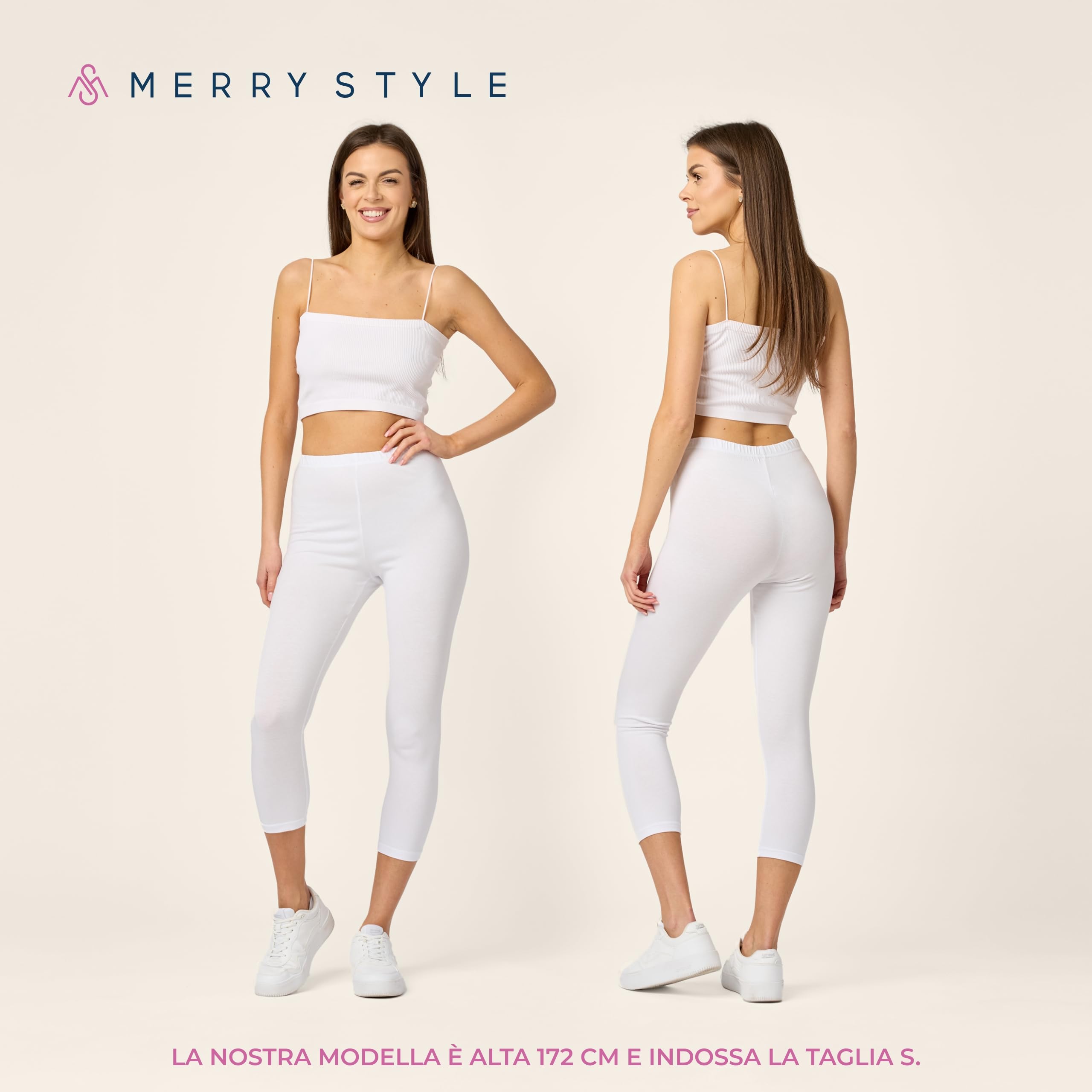 Merry Style Leggings Donna 3/4 Pantaloni Capri Morbidi e Confortevoli Leggins Donna in Cotone Traspirante Elastici e Delicati sulla Pelle Sensibile MS10-199