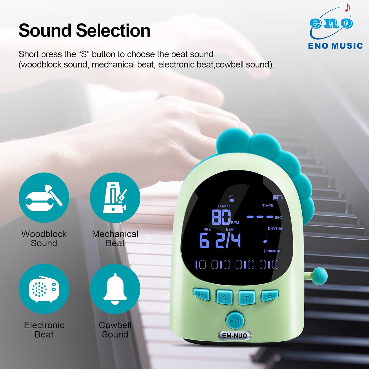 ENO MUSIC Type-C Quick Charge Reachargeable Easy Control Cute Cartoon Electric Metronome for Acoustic Guitar Violin Ukulele Players with Big and Clear Sound