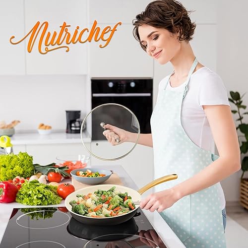 Miniatura 7 de NutriChef Sartén pequeña de 8 pulgadas, sartén antiadherente pequeña con mango de silicona recubierto de titanio dorado, revestimiento de cerámica,