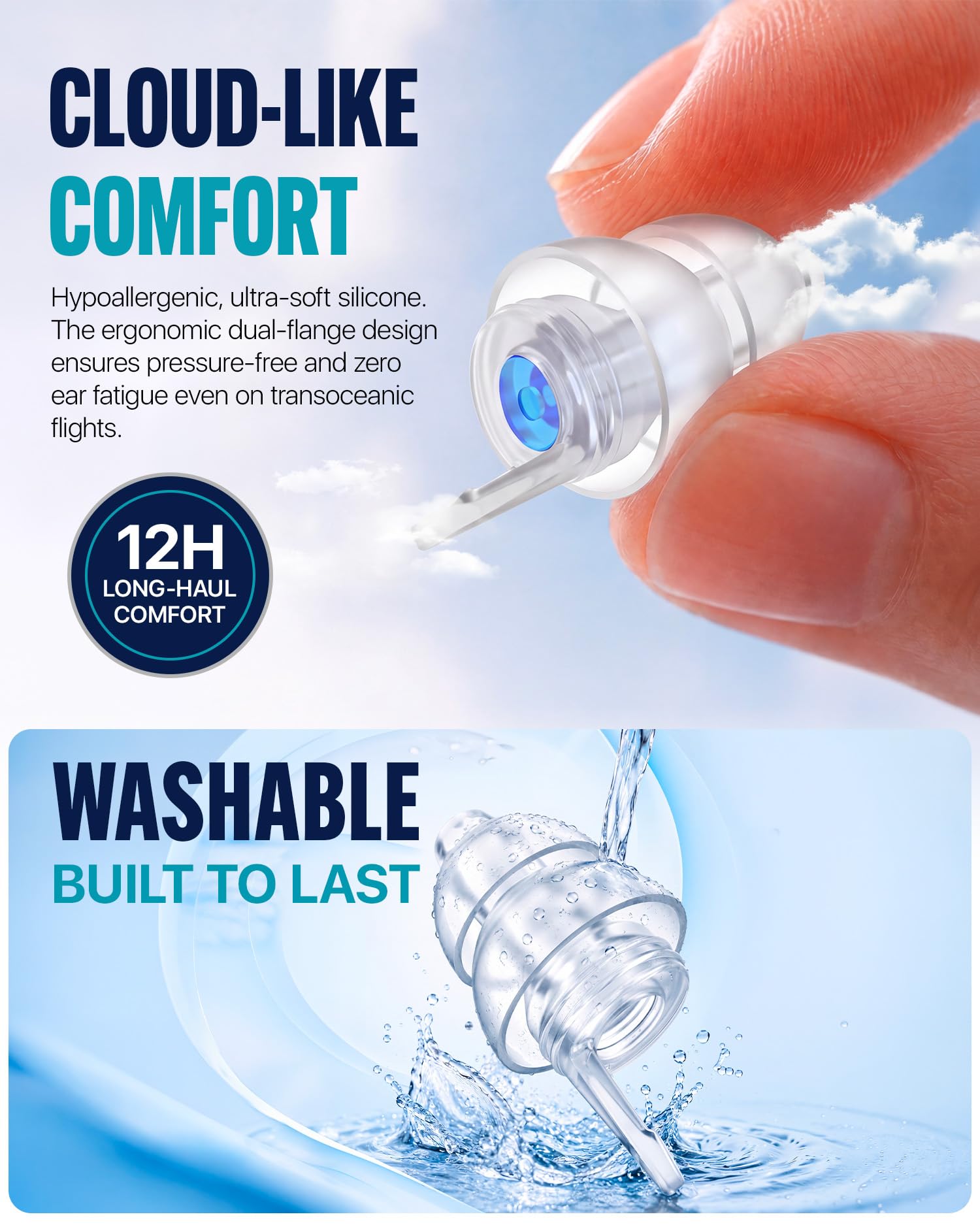 Bouchons d'oreilles en avion avec cordon pour soulager la douleur aux oreilles et la réduction du bruit, écouteurs d'égalisation de pression essentiels pour les voyages en avion, 100 bouchons