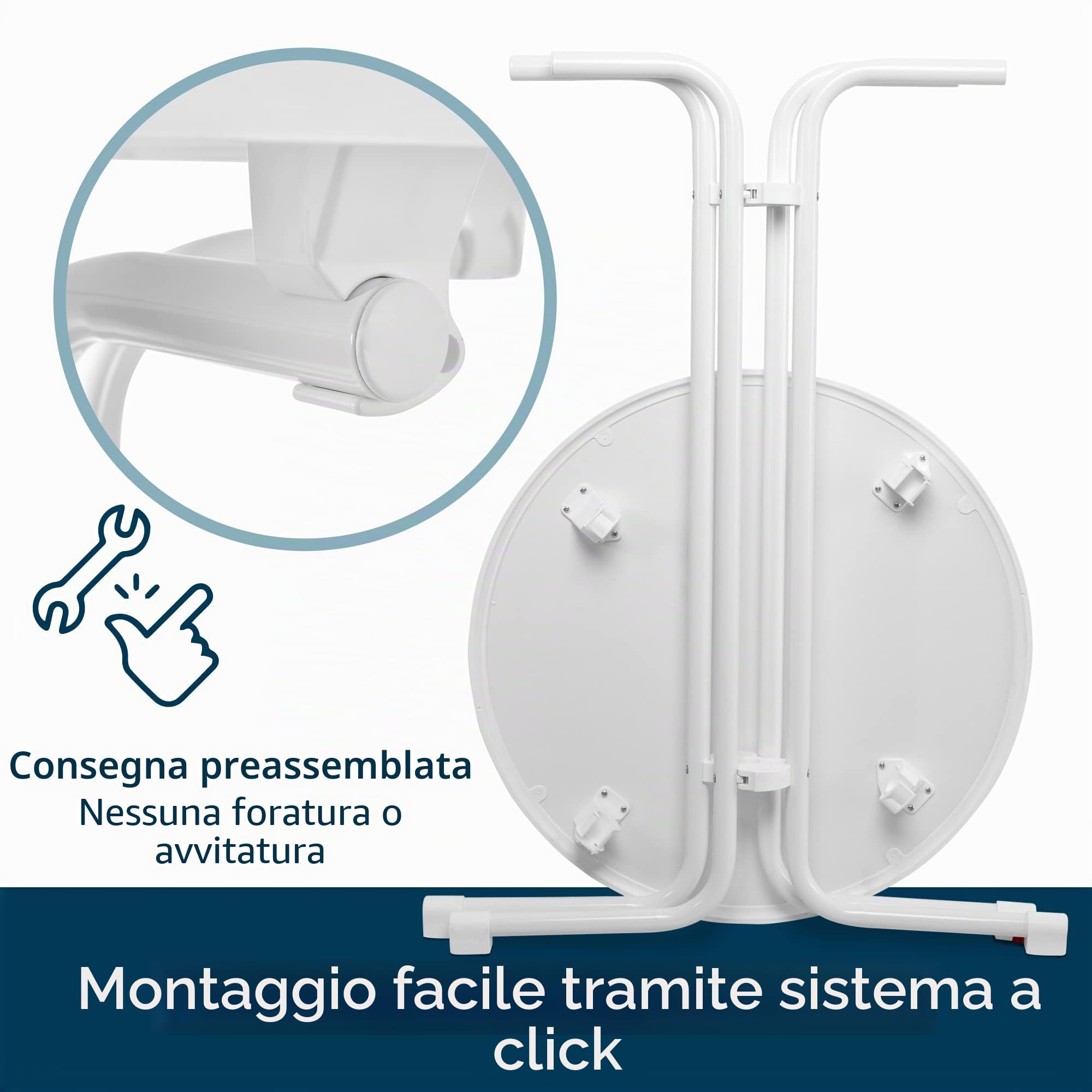 Beautissu Gastro Tavolo alto pieghevole bar esterno da giardino cucina | Ø70cm Bianco Tavolino per bistrot e pub resistente al calore e ai graffi rotondo regolabile altezza certificato Sylt