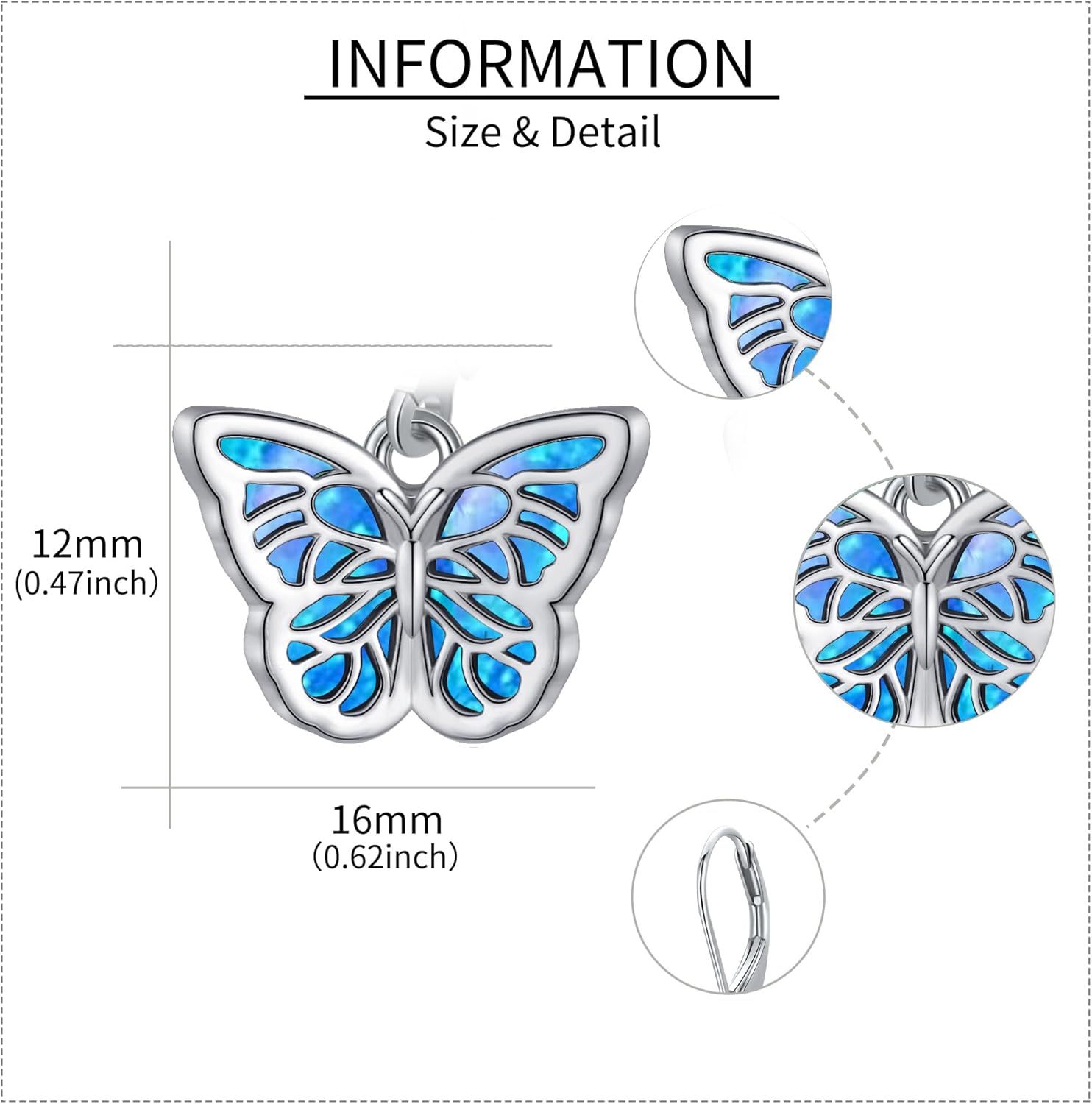 URONE Butterfly Earrings 925 Sterling Silver Butterfly Dangle Drop Leverback Earrings Animals Jewelry Gifts for Women