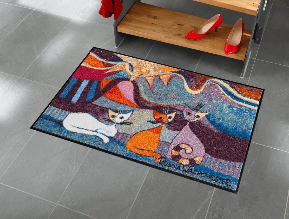 Efia Rosina Wachtmeister Fußmatte Lifestyle Le Onde 50x75 cm Tür-Matte waschbar Katzen bunt Designer