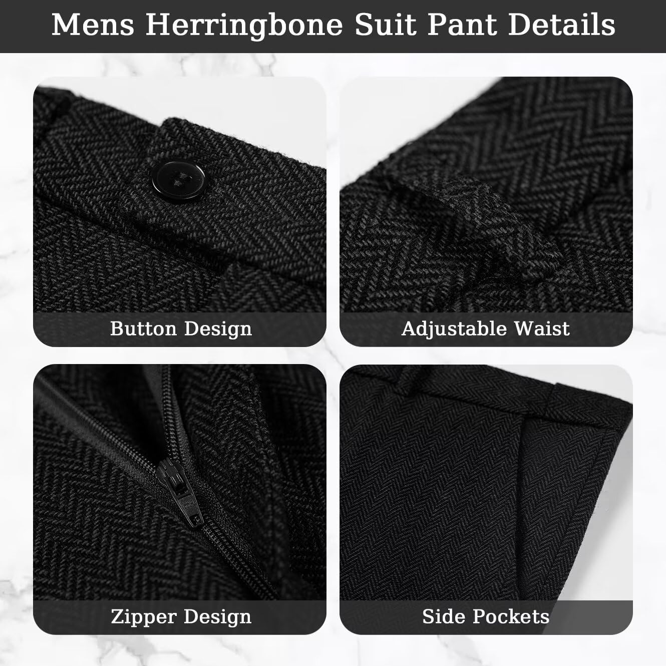 Tweed Men's Suit 3 Pieces Slim Fit Wedding Suit Grooms Prom Brown Herringbone Suits for Men Tuxedos Suit Set