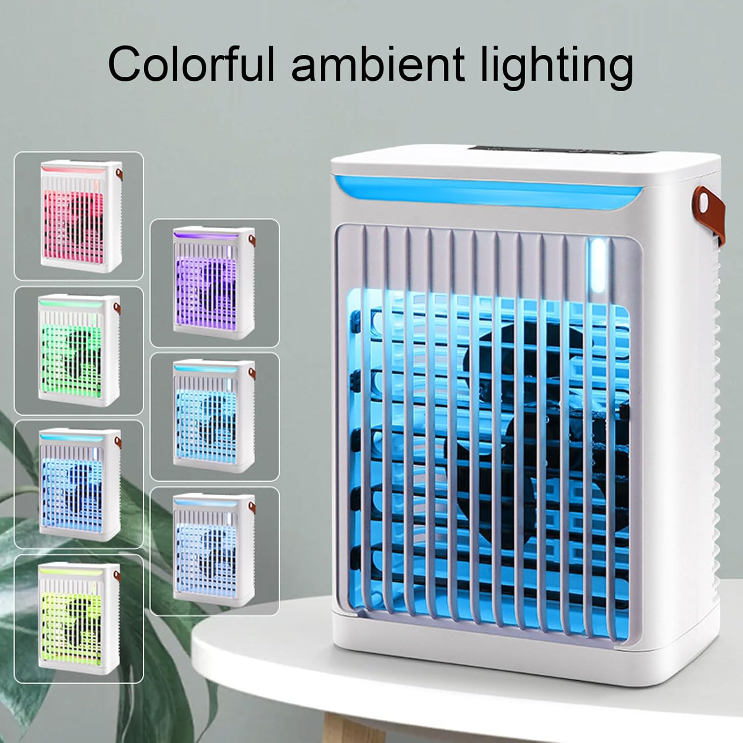 AMAKO Air Conditioner Humidifier with 680ml Tank, 5 Speed Fan, 7 Color Led Lights, 2 Cold Mist Levels, Usb Plug in for Home Office Use.