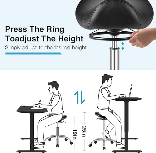 Miniatura 6 de Taburete de silla de montar con ruedas, capacidad de peso de 300 libras, taburete rodante resistente para sala de masaje médico, cocina, spa, dibujo