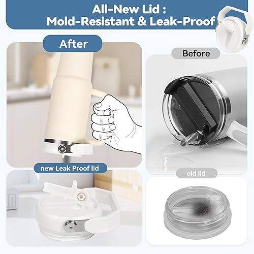 Miniatura 27 de Tapa abatible con popote para Stanley de 30 y 20 onzas, repuesto superior a prueba de fugas con asa para Stanley Quencher y ProTour de 30 y 20