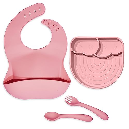 Juego de silicona arcoíris  Juego de suministros de alimentación para bebés y niños pequeños  Placa de succión de silicona, cuchara y tenedor de