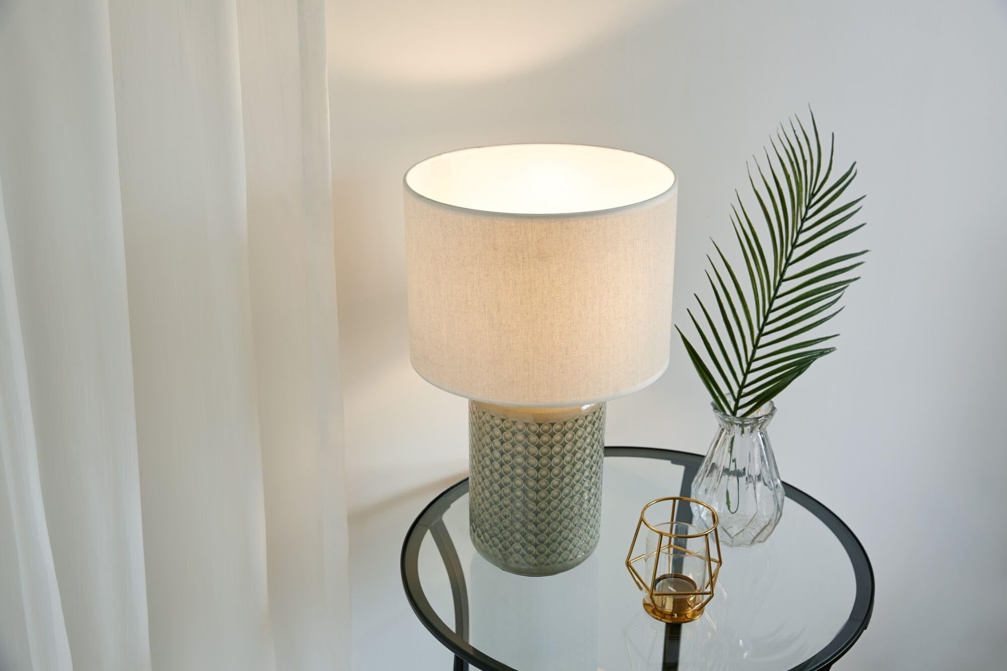 Pauleen 48020 Go for Glow Tischleuchte max. 20W Tischlampe für E27 Lampen Nachttischlampe Beige, Grau, Grün 230V Keramik/Stoff ohne Leuchtmittel