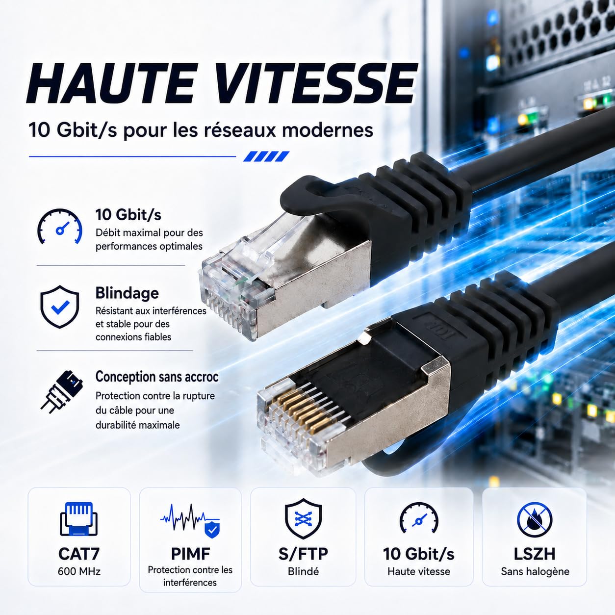 1aTTack.de Cat7 S/FTP PIMF LSZH Lot de 20 câbles réseau Ethernet LAN RJ45 rétrocompatible Cat6a Cat6 Cat5e 10 Gbit/s sans halogène 1 m Gris