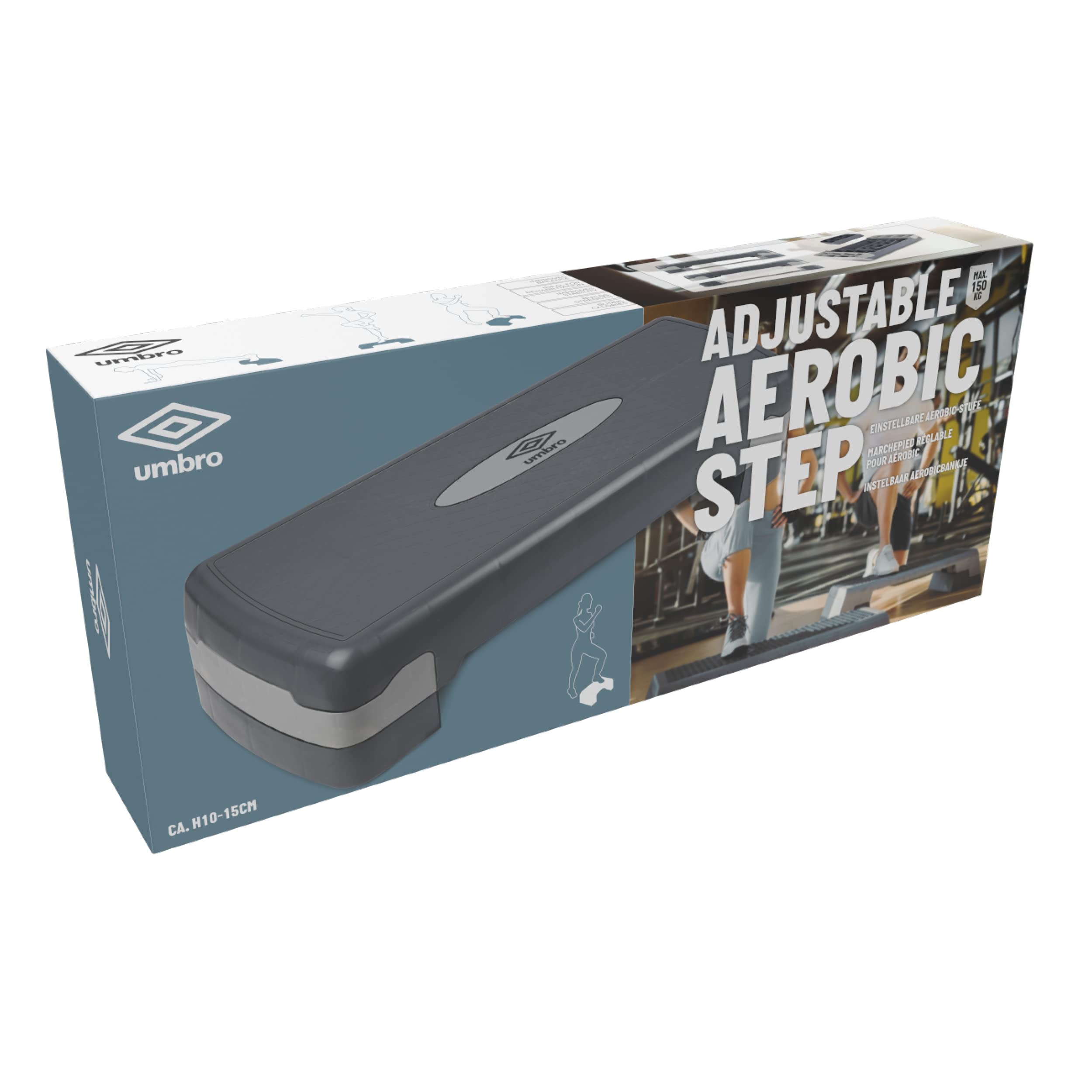 Umbro Steps Fitness - Gimnasio en Casa Stepper Ajustable en Altura de 10-15 cm - Step con Capa Antideslizante - Media Plataforma - Plataforma Aeróbica - Gris