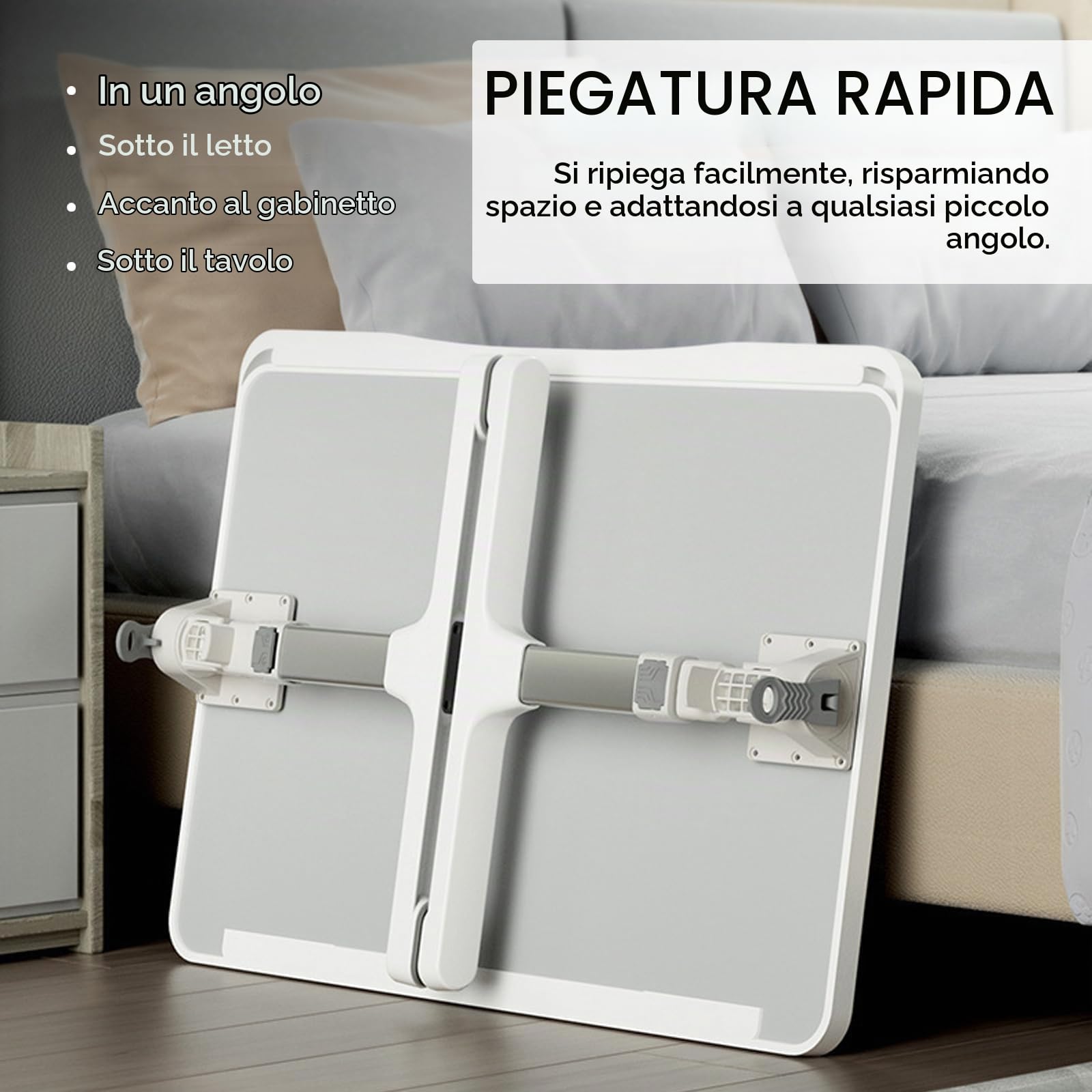 Tavolino Per Laptop, Vassoio Da Letto Regolabile In Altezza Comodino Pieghevole Con Cassetto Ripiano Lampada Da Scrivania Usb E Ventilatore Per Letto Divano Pavimento 60x40 Cm