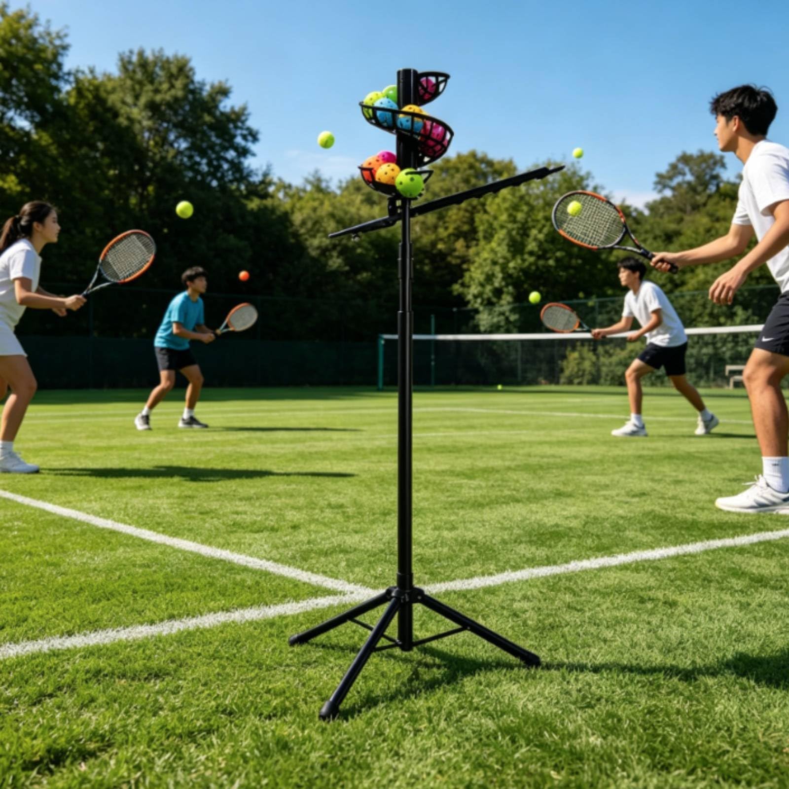 Lanciatore di Palle da Tennis Macchina Allenamento Dispensatore Automatico Apparecchio Regolabile con Alimentazione Continua per E Controllo su Varie