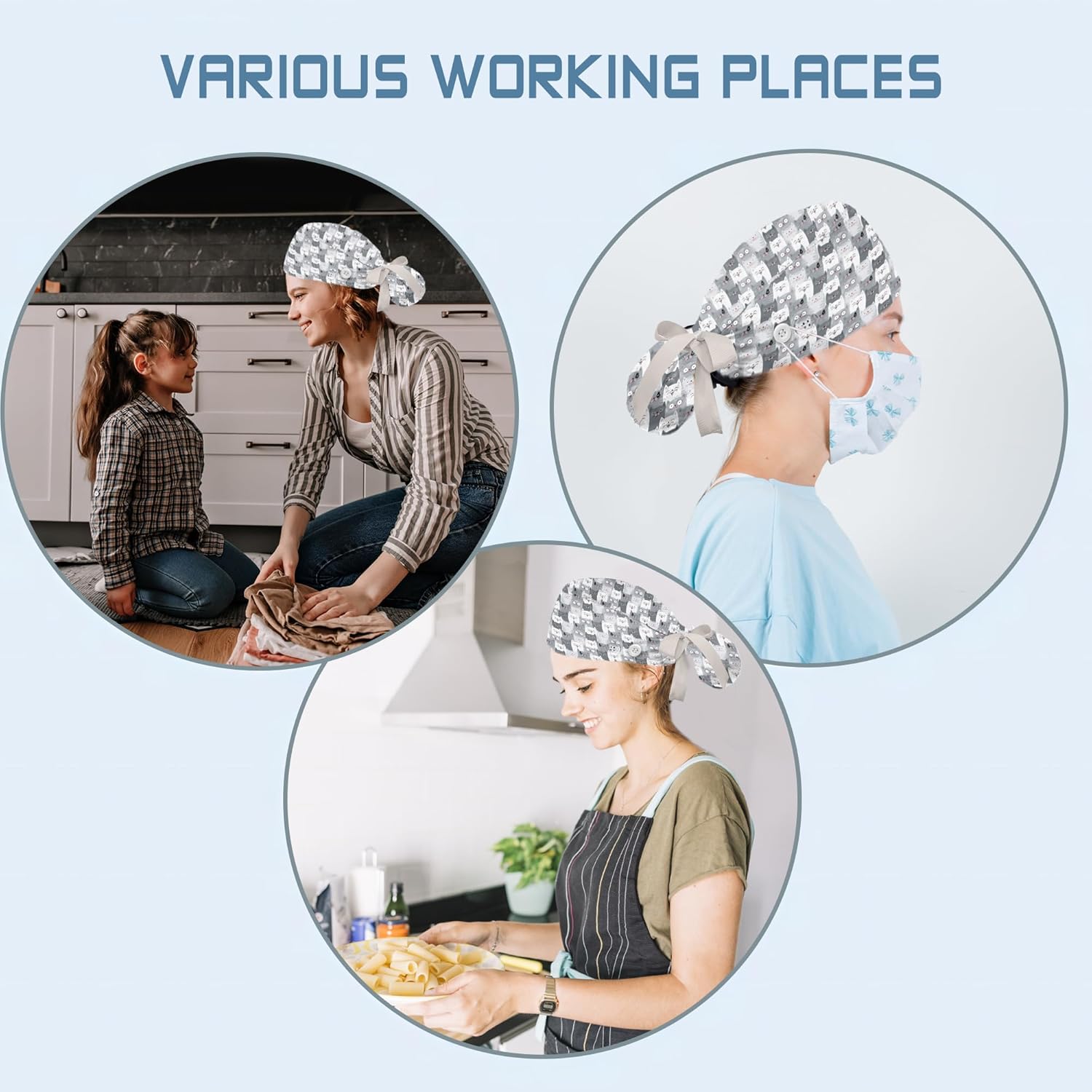 Nurse Scrub Caps for Women - Adjustable Ponytail Hat with Sweatband & Scrunchie | with Button Working Cap for Nurses - Image 6