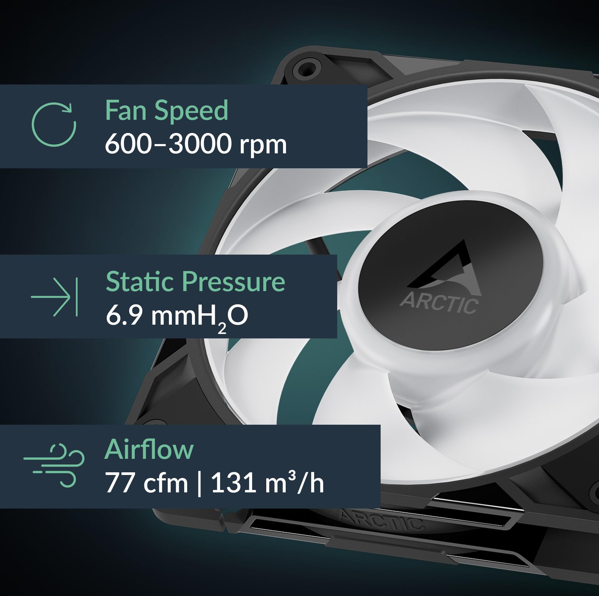 ARCTIC P12 Pro A-RGB - Ventola Potente Premium, Ventola PWM da 120 mm con Sdoppiatore per Cavi a Y, 600-3000 rpm, 0 rpm <5% PWM, RGB digitale 5V, Cuscinetto Idrodinamico, a 4 Pin - Nero