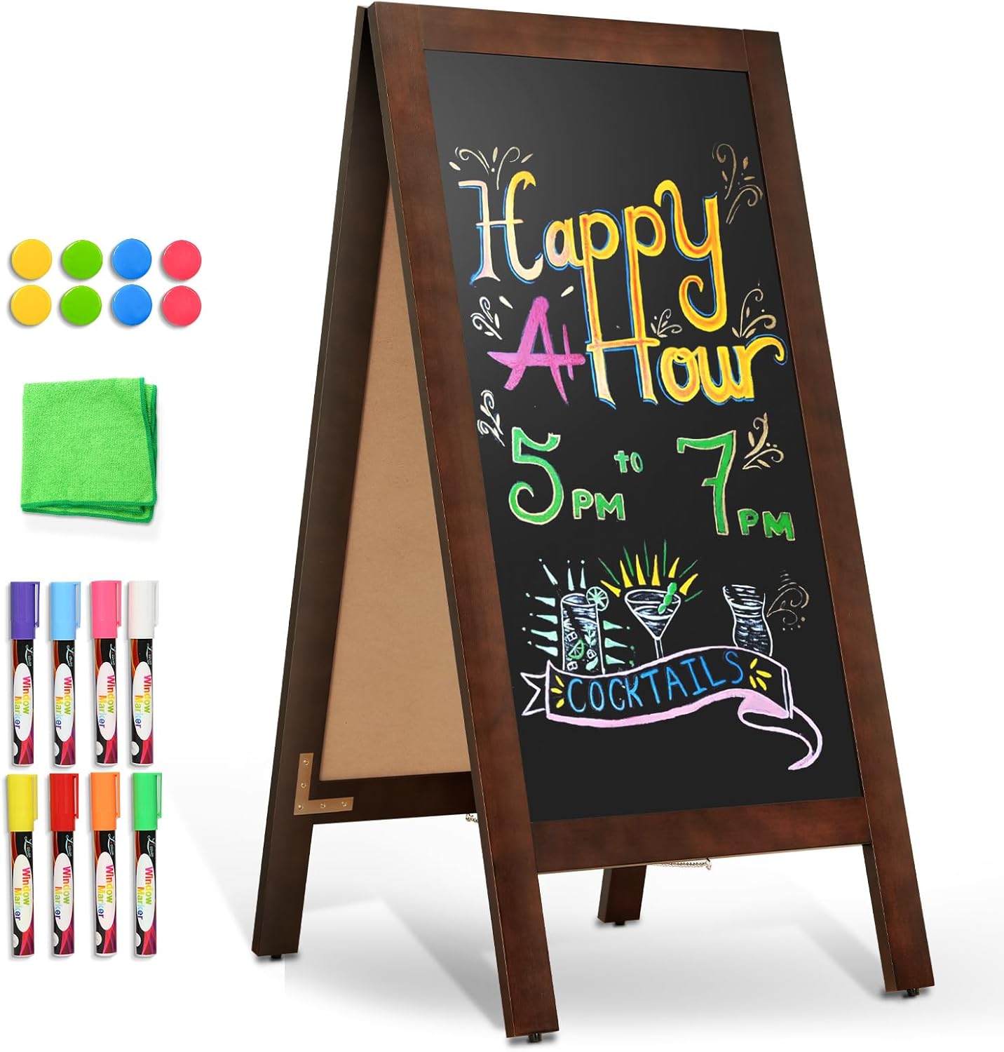 DOLLAR BOSS 40" x 20" A-Frame Chalkboard Sign Double-Sided Magnetic Sandwich Board Solid Pine Wood Frame Stable Freestanding Menu Display for Outdoor, Café, Wedding, Business, Dark Brown
