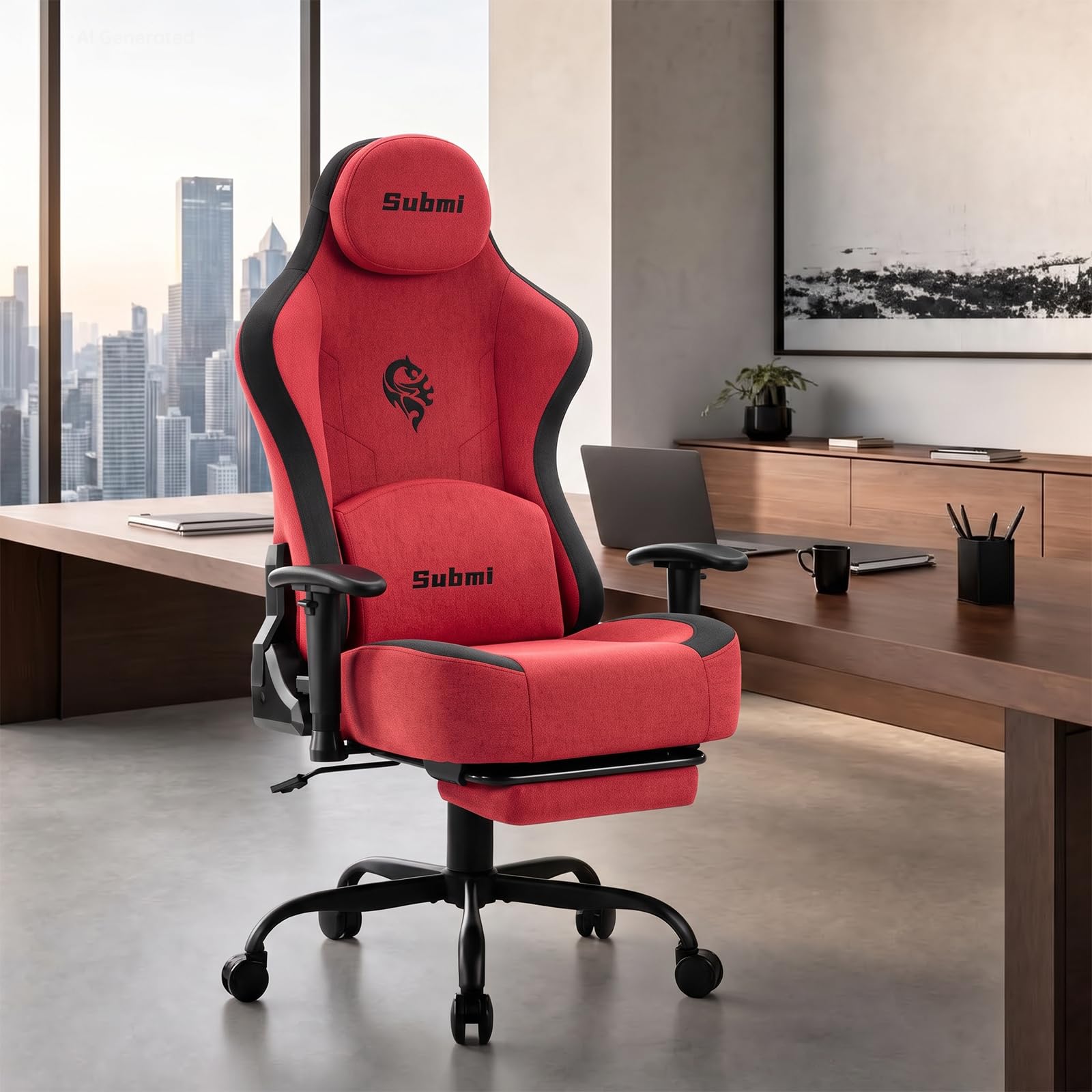 WUPY Ergonomic Gaming Chair, Computer Chair with Wide Cushion, Red