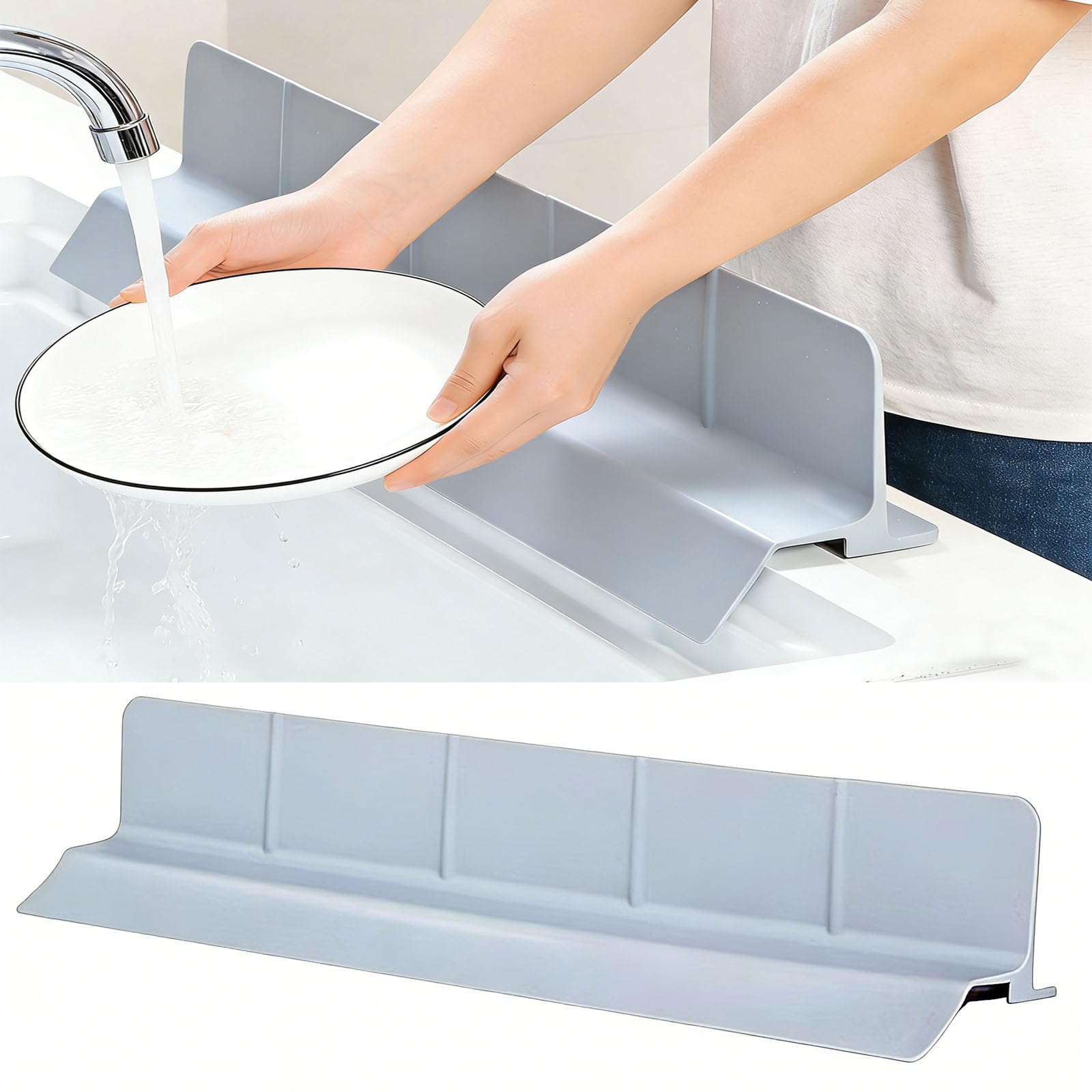 DNNPCFE Kitchen Sink Splash Guard,58cm Extra Long Silicone Splash Guard with Suction Cups, Reusable Water Retaining Board for Faucet, Washing Dishes, Kitchen Sink (Grey, 58x9x10 CM)