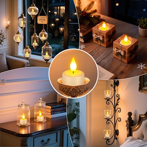 Miniatura 6 de PChero Paquete de 12 velas recargables sin llama con temporizador remoto, velas de té que funcionan con pilas, velas LED parpadeantes para el hogar,