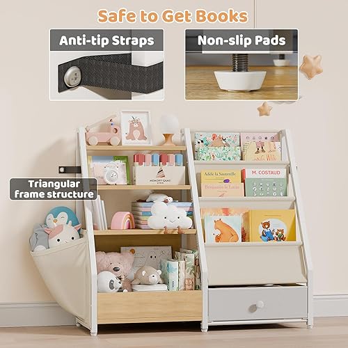 Miniatura 5 de Estantería para niños y almacenamiento de juguetes, estante para libros para habitaciones de niños, estantería para bebés para guardería,