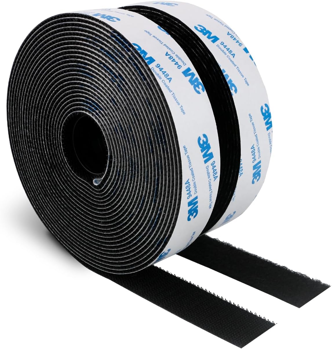 3M Hook and Loop Self Adhesive Tape 2” x 20Ft 9448A Sticky Back Interlocking Nylon Fabric Fastener Heavy Duty Adhesion Strip Tape Black(9448AG)