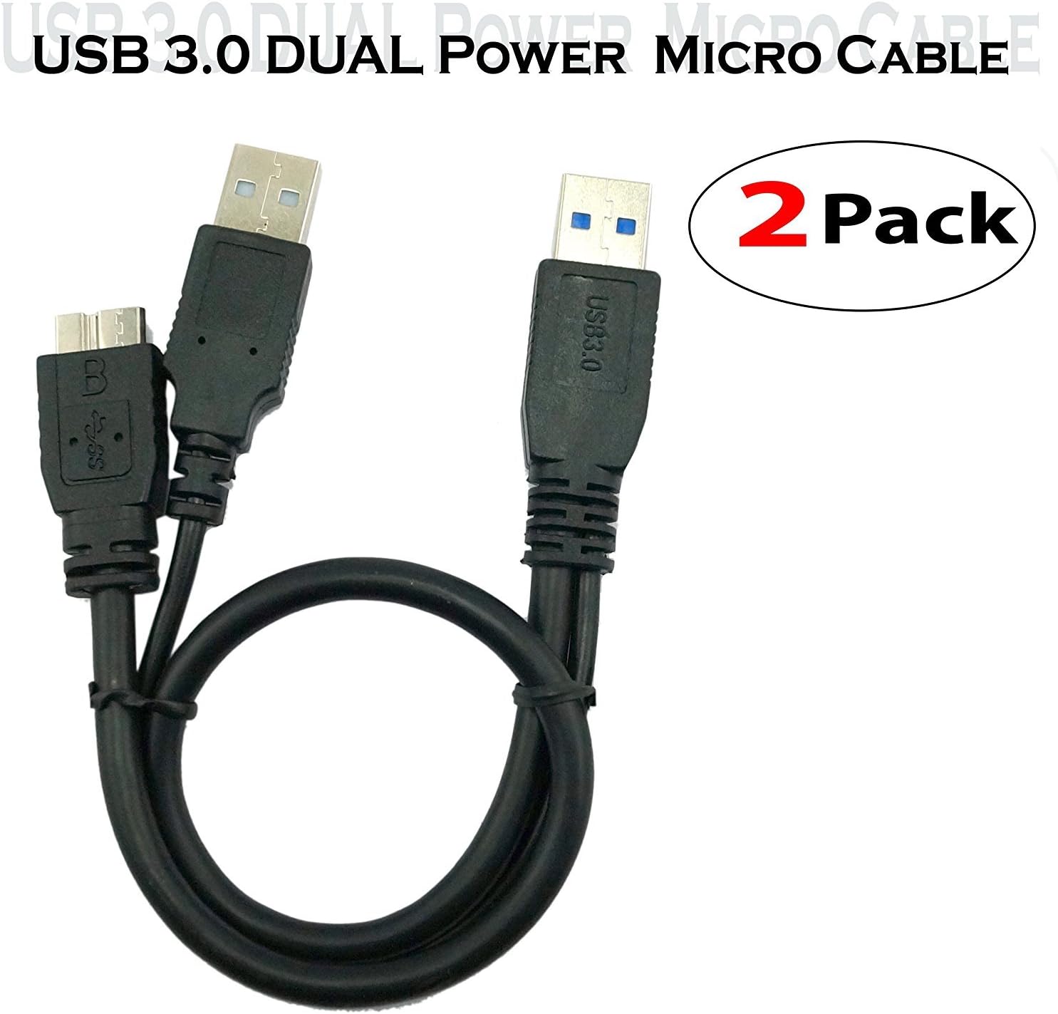 [2-Pack] SaiTech IT 1.5 Feet USB 3.0 Dual Power Y Shape 2 X Type a to Micro B high Speed Upto 5 Gbps Data Transfer Cable for External Hard Drives