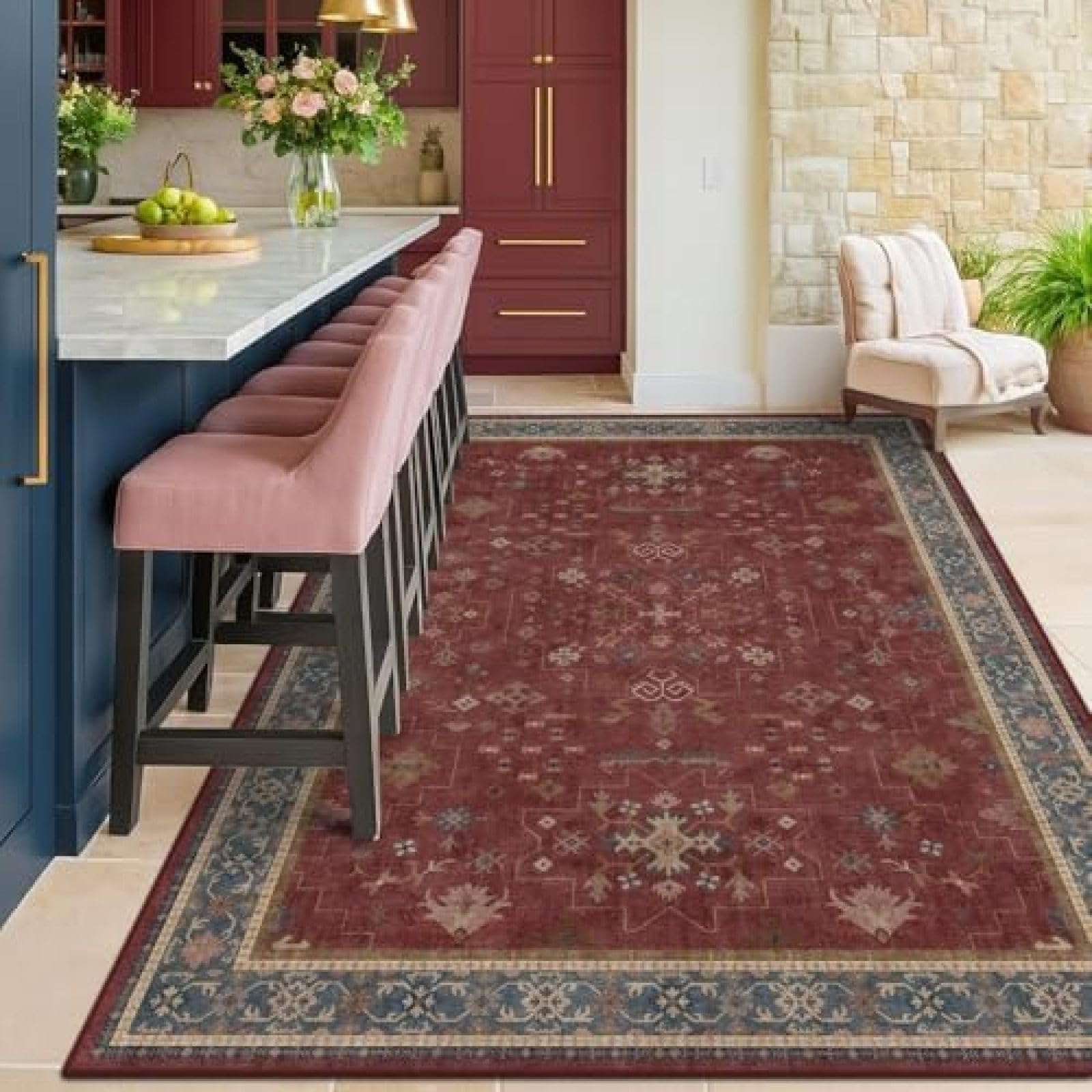 Tapis de salon doux bleu 200x250 anti-glisse facile à nettoyer