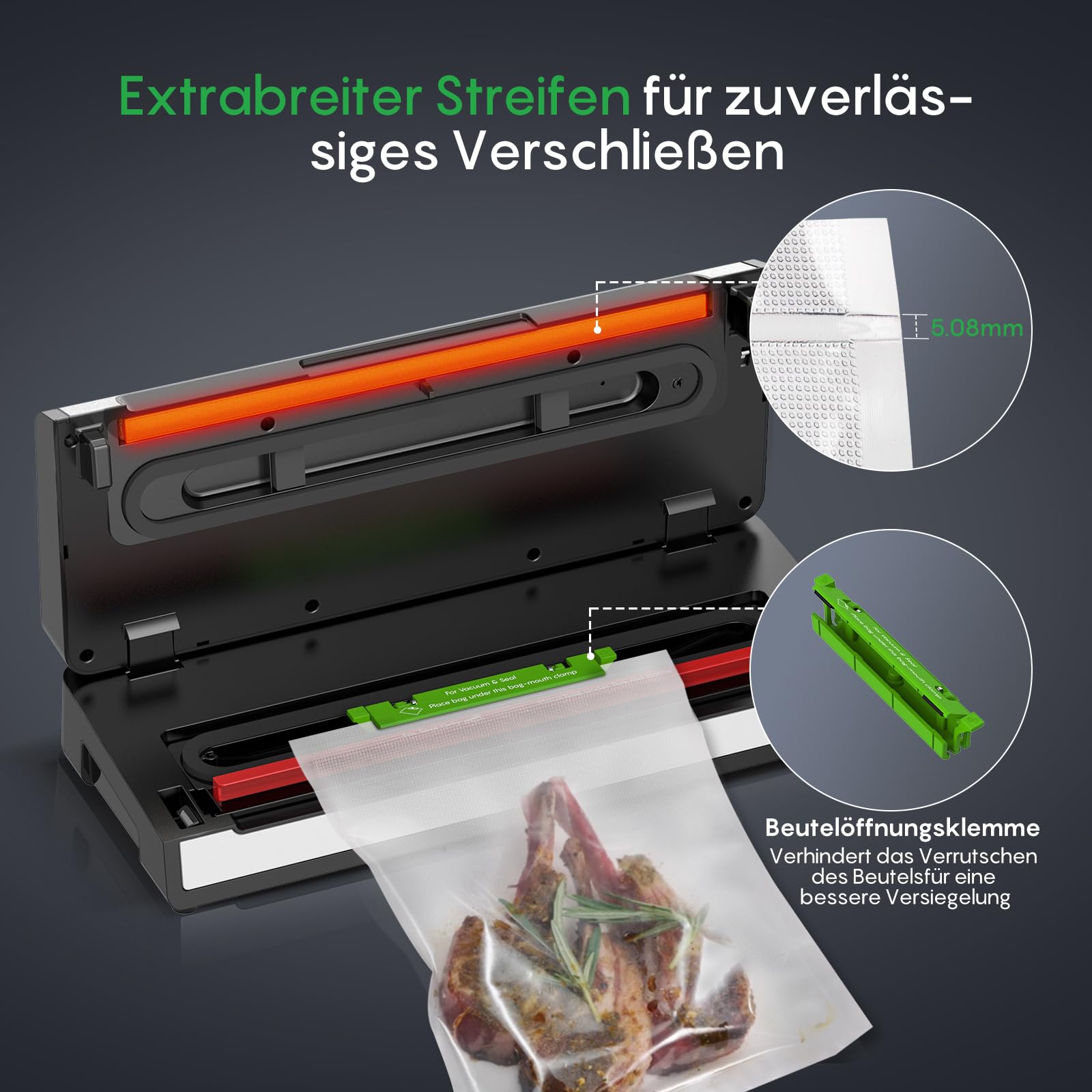 FRESKO Automatische Vakuumiergerät 140W Doppelte Heißsiegelung Trocken-/Feuchtmodus Einhand-Bedienung Automatischer Verriegelung 10 Beutel Automax V2