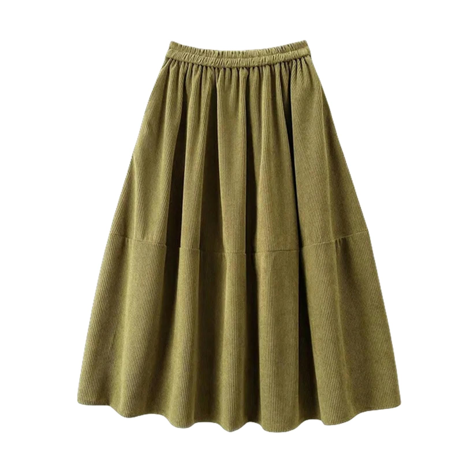 MdybF Gonna Lunga Donna Gonna Lunga Midi Velluto A Coste Femminile con Tasche alla Moda con Gonne Oscillanti A Pieghe in Alto Inverno Autunno Inverno-Verde-Taglia Unica