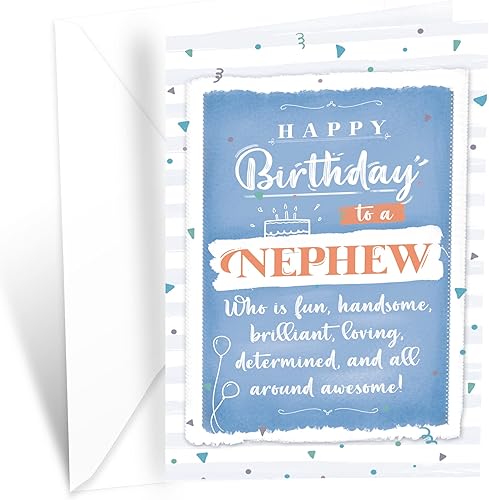 Prime Greetings Tarjeta de cumpleaños para sobrino, hecha en Estados Unidos, ecológica, tarjeta gruesa con sobre de alta calidad de 5 x 7.75