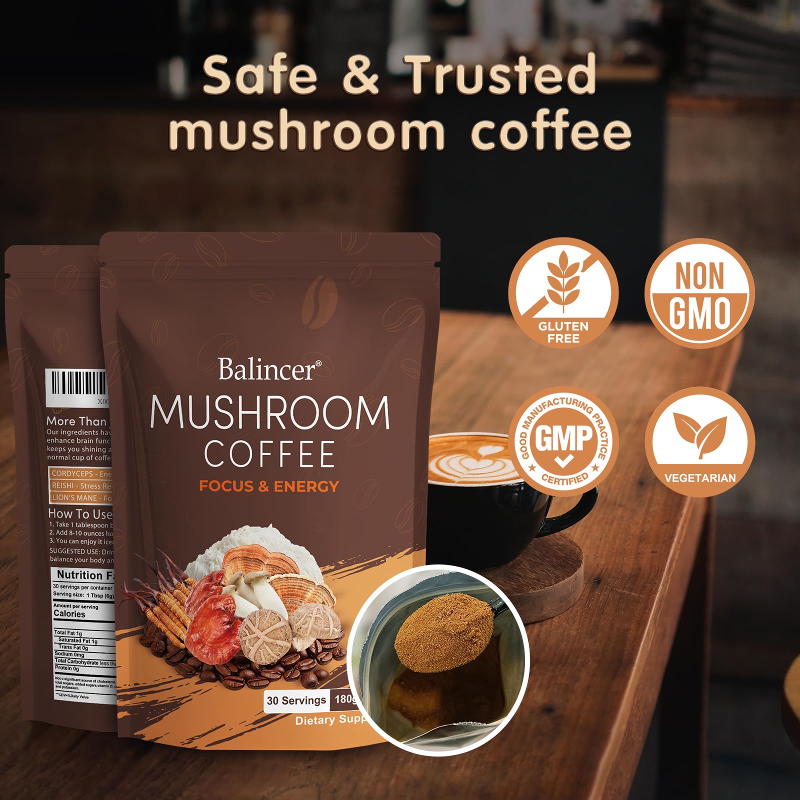 Mushroom Coffee with 6 Adaptogenic Mushrooms, Medium Roast, 60 Servings — Amazon image 7