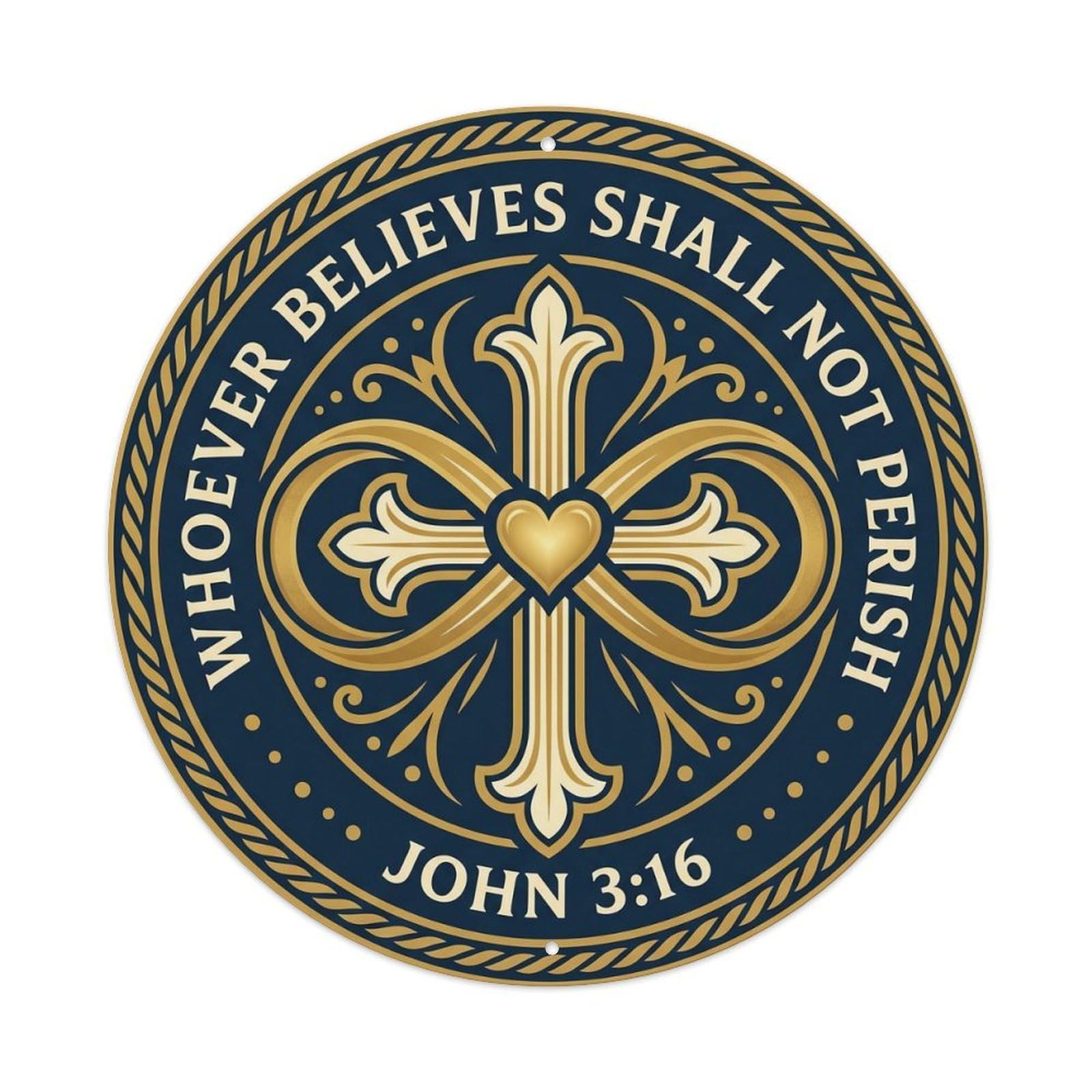 Elegant Medallion Devotional Faith Scripture Ribbon Metal Tin Sign Plaque Wall Decor for Cafe, Man Cave, Club Bar, Office, Home Garden Round Metal Poster 8x8Inch
