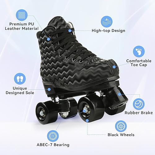 Miniatura 5 de Patines clásicos para mujer, patines de cuatro ruedas, patines brillantes para adultos, jóvenes, niños y niñas, al aire libre con bolsa de zapatos