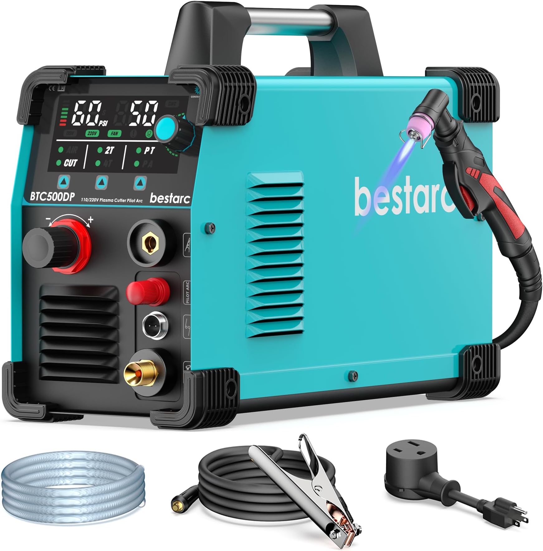 bestarc Plasma Cutter, Pilot Arc BTC500DP 7th Generation 50Amps Screen Display Dual Voltage 110/220V Digital Plasma Cutting Machine (BTC500DP 7Gen 110/220V)